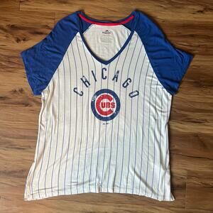 Red White Blue Striped Chicago Cubs Short Sleeve Baseball V-Neck TShirt Size XXL